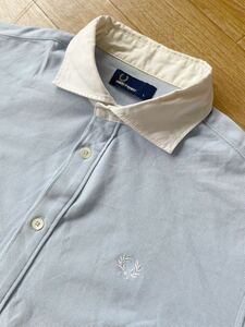 良品　90s　00s　FRED PERRY　フレッドペリー　半袖　ポロシャツ　水色　メンズ　Lサイズ　刺繍ロゴ　ヒットユニオン　日本製　正規品
