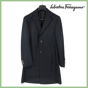 ▲▽Salvatore Ferragamo(サルヴァトーレ・フェラガモ)♪チェスターコート♪サイズ46♪ブラック♪ストライプ柄★ハンガー付き★