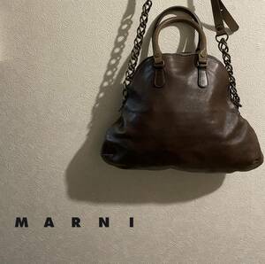 ◯ MARNI ひょうたん レザー ショルダー バッグ / マルニ ハンドバッグ がま口 ブラウン Ladies Mens #Sirchive