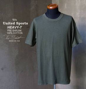 90s USA製 ユナイテッドスポーツ United Sports モスグリーン クルーネック 無地 コットン 半袖 Tシャツ M 38-40