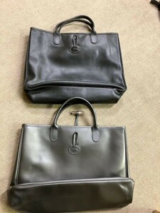 戸0809 LONGCHAMP ロンシャン カーフレザー ダークブラウン トートバッグ ハンドバッグ 2点セット　