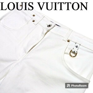 LOUIS VUITTON ルイヴィトン モノグラム Dカン付き ストレッチ ホワイト デニム パンツ 38 FHPA070WG