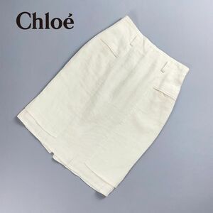 美品 MIss Chloe ミスクロエ リネン100% ベルトループ付き タイトスカート 膝丈 裏地あり レディース ボトムス 白 ホワイト サイズ40*QC414