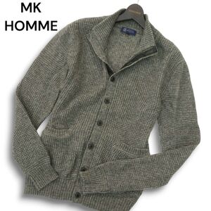 MK HOMME ミッシェルクラン オム 秋冬★ スタンドカラー ウール ワッフル ニット カーディガン グレー Sz.46 メンズ　A4T11317_A#K