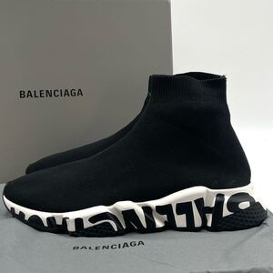 【美品】バレンシアガ BALENCIAGA スピードトレーナー グラフィティ ハイカット スニーカー ブラック×ホワイト メンズ サイズ27cm