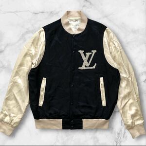 【希少2XL】 LOUIS VUITTON スタジャン ジャケット ブルゾン ルイヴィトン LVロゴ メンズ 56 オーバーサイズ 正規品 ブラック ベージュ