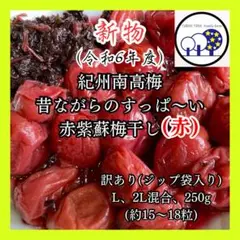 90紀州南高梅赤紫蘇梅干し(赤)A級、キレ訳あり250g+赤紫蘇