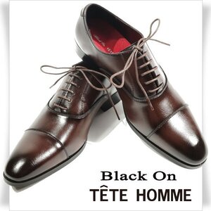 新品1円～★定価1.4万 Black On TETE HOMME テットオム アクションレザー ビジネスシューズ 27.0cm ダークブラウン 濃茶 ◆9124◆