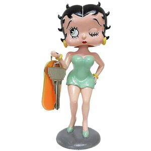 【Betty Boop・ベティちゃん】※《キーホルダリング・水色服》 品番BB-012　アメリカン雑貨　ボビングヘッド　フィギュア　キースタンド　