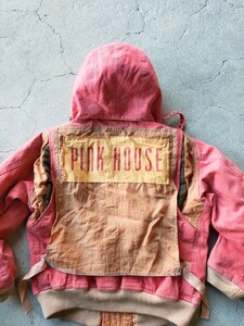 【当時物】PINKHOUSE バックロゴ スタジャン M フライトジャケット ブルゾン フード付き デコレーション ピンクハウス デニム 80s 90s MA1