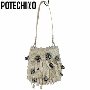 超希少◎【美品】ポテチーノ POTECHINO さえら 人形 奇抜 2way ハンドバッグ ショルダー ポーチ 巾着 肩掛け エコファー ポシェット 