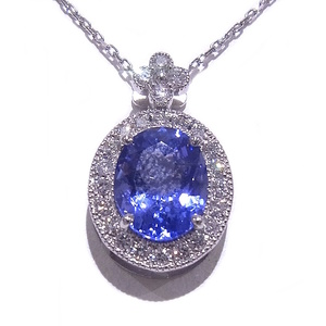 Pt950/900　プラチナ　ネックレス タンザナイト3.04ct　ダイヤ0.35ct　天然ゾイサイト 【中古】【程度A】【美品】