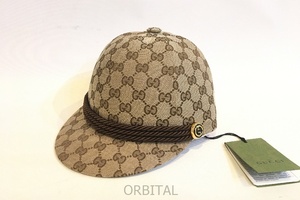 二子玉) グッチ GUCCI モノグラム リボン キャップ 678544 3HAEX ブラウン レディース S 56cm 美品 国内正規