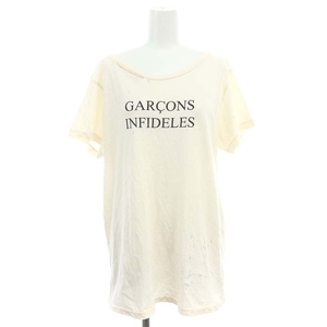 ギャルソンインフィデレス GARCONS INFIDELES ロゴプリントダメージ加工Tシャツ カットソー 半袖 XXS アイボリー /ES ■OS レディース