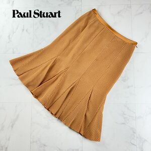 美品 Paul Stuart ポールスチュアート 総柄 ペプラムスカート 膝丈 裏地あり レディース ボトムス オレンジ サイズ6*RC134