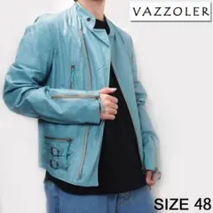 新品 VAZZOLER ヴァッツォレール ラムレザー ライダース ブルー 48