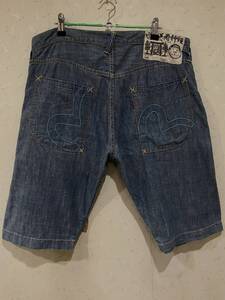 ※EVISU 新恵美寿神頭エヴィス エビス カモメ刺繍 LOT2005 セルビッチハーフショートデニム インディゴ 日本製 大きいサイズ 36 BJBB.F