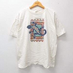 XL/古着 半袖 ビンテージ Tシャツ メンズ 00s トカゲ カンクリーニ 大きいサイズ コットン クルーネック 生成り 23jun03 中