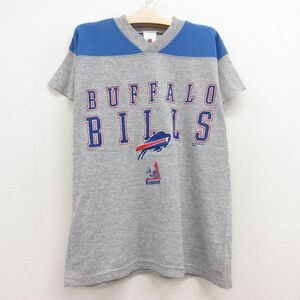 古着 半袖 ビンテージ フットボール Tシャツ キッズ ボーイズ 子供服 90s NFL バッファロービルズ メッシュ地 ツートンカラー Vネック