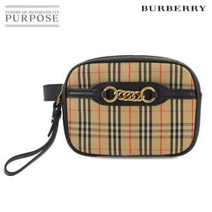 未使用 展示品 バーバリー BURBERRY チェックリンク ウエスト ボディバッグ ベルトバッグ キャンバス レザー ベージュ ブラック 90236714