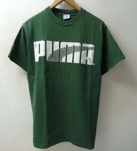 ◆PUMA プーマ 90s USA製 クラックロゴプリント Tシャツ グリーン サイズL　使用感色落ちあり