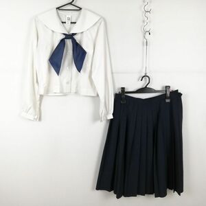 1円 セーラー服 スカート スカーフ 上下3点セット 大きいサイズ 中間服 女子 学生服 高知鏡野中学 白 制服 中古 ランク:C NA4877