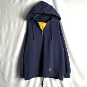 90s OLD GAP スウェット パーカー S ネイビー×イエロー 韓国製 ミリタリー フーディ オールド ギャップ 80s ビンテージ