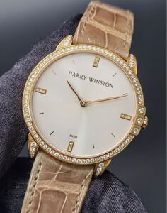 中古 ハリーウィンストン HARRY WINSTON ミッドナイト MIDQHM39RR002 ダイヤベゼル 12Pダイヤ ピンク文字盤 K18RG 750 メンズ クォーツ