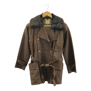 LOEWE ロエベ 【lay2262R】 VINTAGE LETHER JACKET ヴィンテージ ブラウン レザー スペイン製 ファー ロゴ ウエストマーク レディース CH