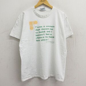 XL/古着 リー Lee 半袖 ビンテージ Tシャツ メンズ 90s メッセージ コットン クルーネック 白 ホワイト 23jul24 中古