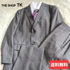 【美品】THE SHOP TK グレー ストライプ ビジネススーツ XL