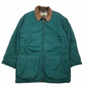 【S】USA 古着 Eddie Bauer エディーバウアー ダウン ジャケット カバーオール 襟レザー マウンテンジャケット グリーン