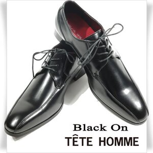 新品1円～★定価1.4万 Black On TETE HOMME テットオム アクションレザー ビジネスシューズ 27.0cm ブラック 黒 レースアップ ◆3209◆