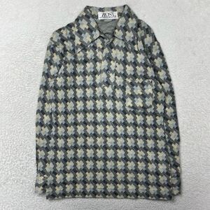 70s vintage HOST プルオーバーシャツ　柄シャツ　ネルシャツ　レトロシャツ　メンズ　チェック柄　トップス グレー系　Mサイズ