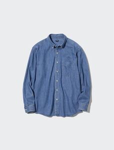 ユニクロ UNIQLO デニムシャツ ボタンダウンカラー 長袖 BLUE ブルー S