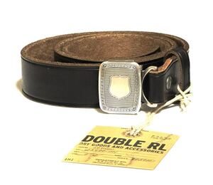 RRL DOUBLE RL ヴィンセンス レザーベルト ヴィンテージ加工 ブラック 銀色バックル 34インチ