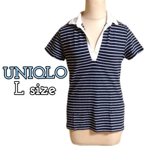 ユニクロ【UNIQLO】ボーダー 半袖 Lサイズ USED