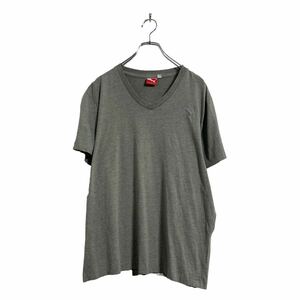 PUMA 半袖 ロゴTシャツ XL グレー プーマ Vネック ビッグサイズ 古着卸 アメリカ仕入 a605-6321