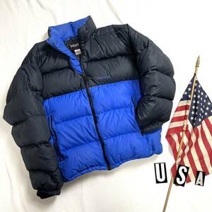 【美品】90sマーモットビンテージダウンジャケットMarmot USAアメリカ製オールド米国古着ヴィンテージ ブラック×ブルー ダウンパンパン