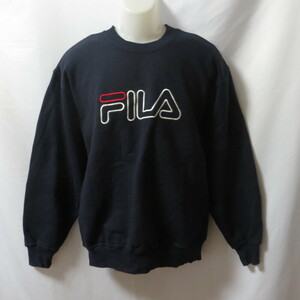 古着 メンズS FILA/フィラ 裏起毛 スウェットシャツ トレーナー スポーツ カジュアル ネイビー