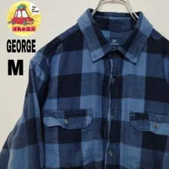 usa古着 GEORGE ネルシャツ　Ｍ　ブルー ネイビー　　チェック