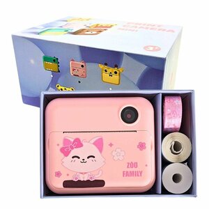 【美品中古】Kids Print Camera プリント キッズ デジタル カメラ (ネコ) SDカード 印刷 感熱紙 自撮り 動画撮り USB充電 おもちゃ