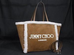 1円 ■美品■ JIMMY CHOO ジミーチュウ アベニュー シアリング スエード×レザー 2WAY トートバッグ ショルダー ブラウン系 FE6808