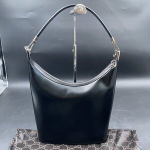 X187 美品 GUCCI グッチ ハンドバッグ 001 3814 レザー ブラック セミショルダーバッグ　ワンショルダーバッグ 肩掛け ハンドバッグ黒