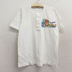 【50%OFF】古着 半袖 ビンテージ Tシャツ キッズ ボーイズ 子供服 80s 魚 マルティニーク レーヨン ヘンリーネック 白 ホワイト spe 23 5OF