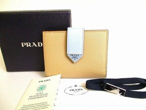 【未使用保管品】 プラダ PRADA サフィアーノタブ レザー 2つ折り 財布 コンパクト財布 コンパクトウォレット メンズ レディース