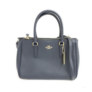 良好◆COACH コーチ ミニサリー/キャリーオール 2WAYハンドバッグ◆F44962 ネイビー レザー レディース 多機能 bag 鞄