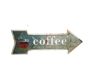A572　矢印　メタル　サイン　ブリキ　看板　金属 製　プレート　アメリカン 雑貨　喫茶 店　カフェ　コーヒー　COFFEE　右　方向 【8】
