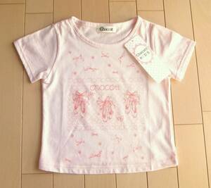 ★Chacott KIDS チャコット キッズ★ バレエ Tシャツ 120K　115～125cm　ピンク　トゥシューズ・ハート・リボン　￥5,830