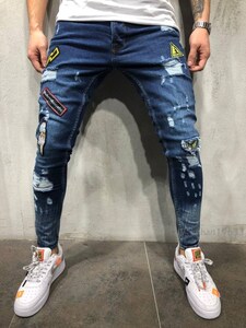 デニムパンツ ダメージ加工 チノパン ジーンズ ジーパン スキニーパンツ ストレッチパン ダークブルー Ｍ～3XL Cd177